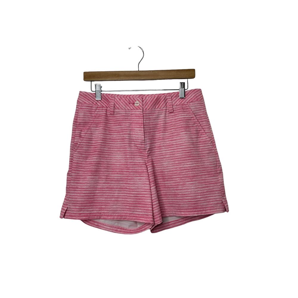 Puma Flat Front Pink & White Stripe Shorts Women's Size 8 - Picture 1 of 6
